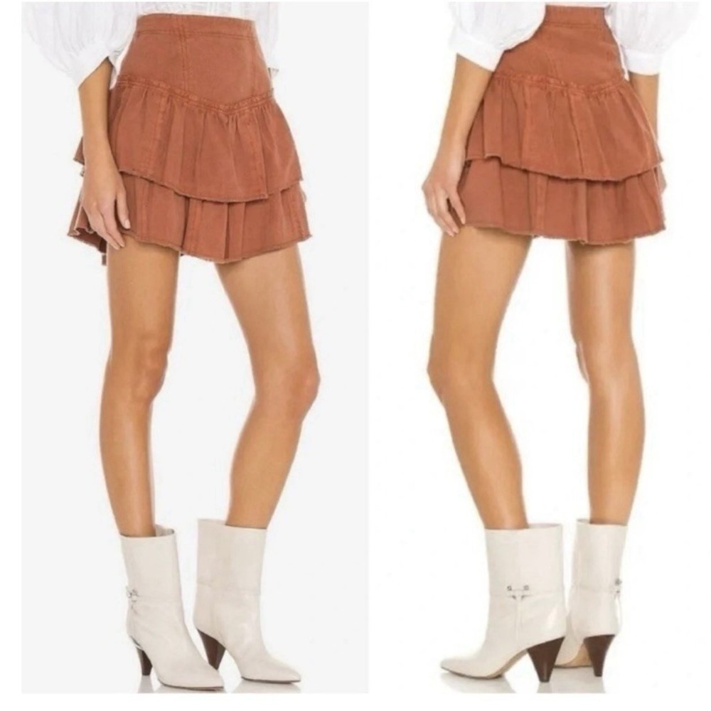 Free People Ruffles In The Sand Tiered Cotton Boho Skirt in Petrichor - Picture 8 of 10